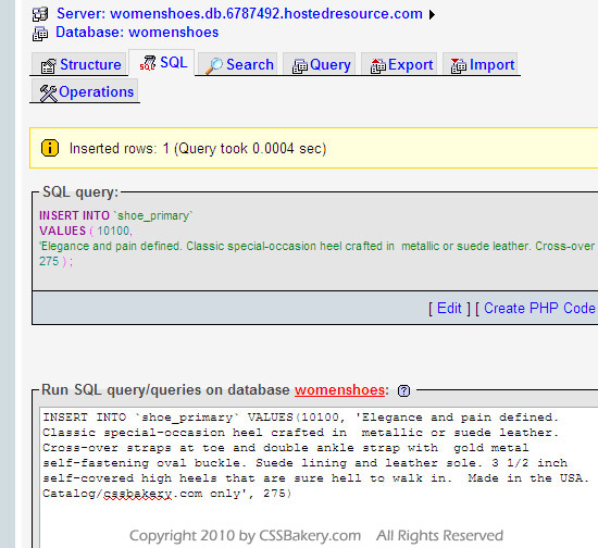 Inserting into Table: shoe_primary