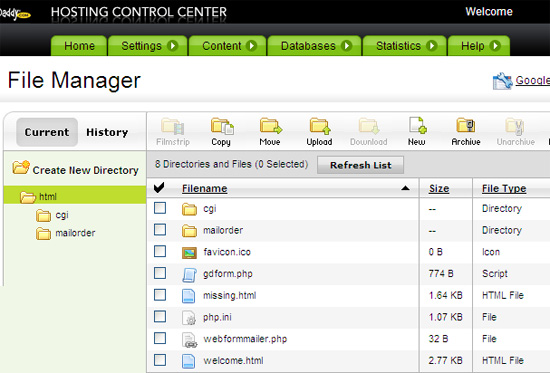 Godaddy Hosting Control Center