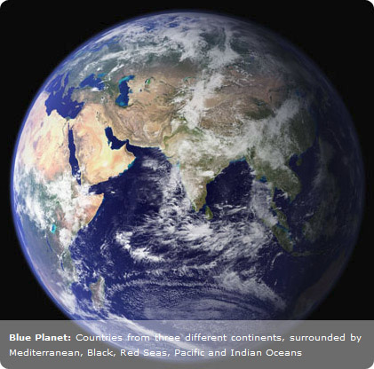 Earth with white caption